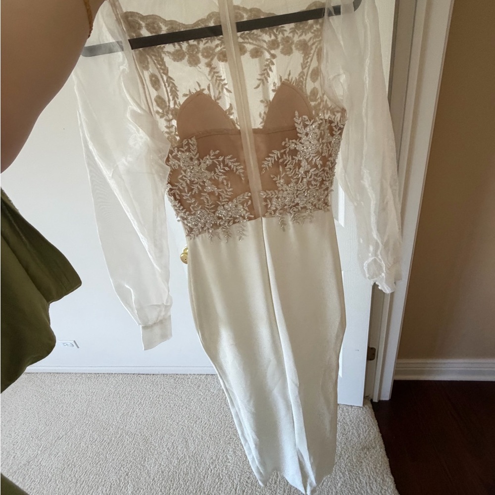 Elegant White and Cream Lace Dress